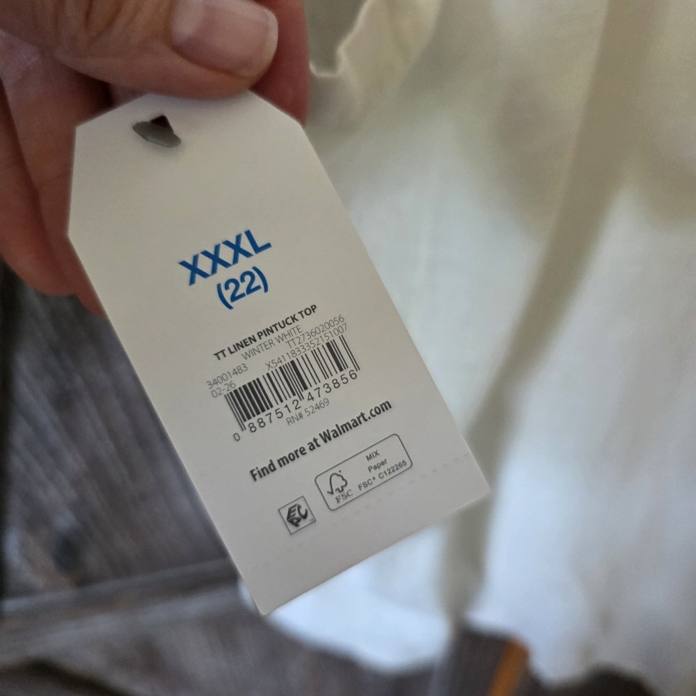 Time & Tru Shirt Women's Size XXXL (22) Ivory Pintuck Blouse Linen Blend Buttons - Picture 7 of 8
